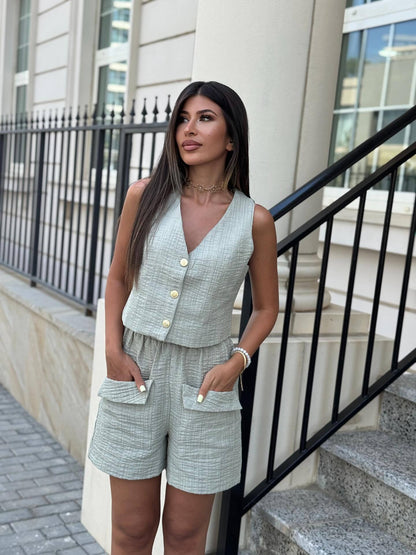 Women Sleeveless Tank Top And Shorts Set