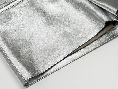 Women’s Silver Leather Mid-Rise  Shorts
