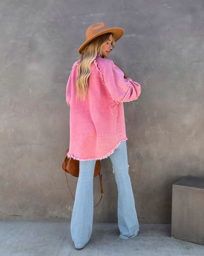 Oversized Denim Jacket Women Frayed Hem