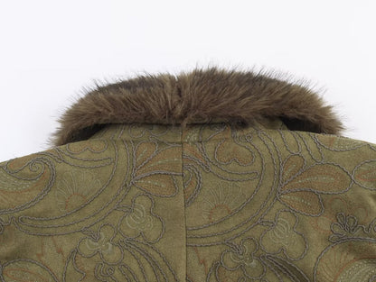 Embroidered reversible faux fur short coat