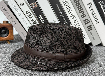 Leather jazz hat with hand-embossed design
