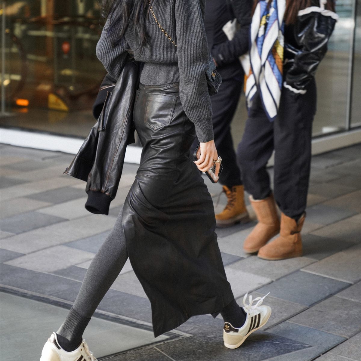 Leather maxi skirt with back slit