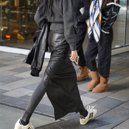 Leather maxi skirt with back slit