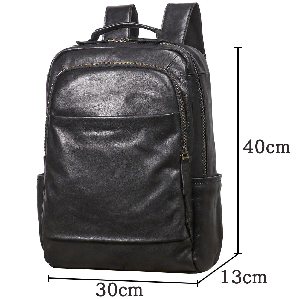 Men’s Leather Backpack with Trolley Sleeve Travel Laptop