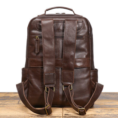 Men’s Leather Backpack with Trolley Sleeve Travel Laptop
