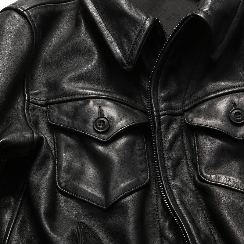 Men Full Grain Calfskin Black Leather Jacket