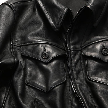 Men Full Grain Calfskin Black Leather Jacket