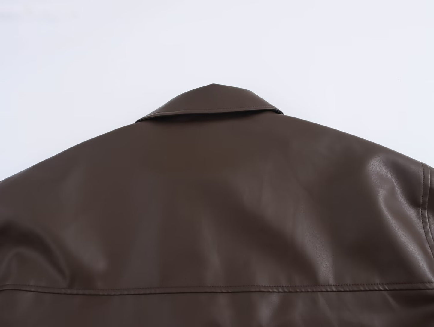 Women Faux Leather Bomber Jacket with Zipper Front