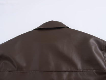 Women Faux Leather Bomber Jacket with Zipper Front