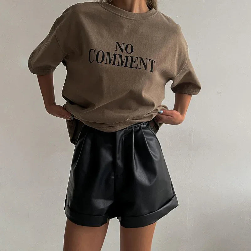 High waist pu leather a line shorts