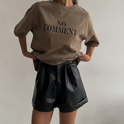 High waist pu leather a line shorts