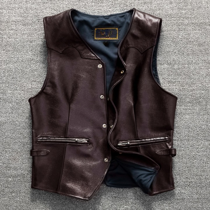 Men Vintage Brown Genuine Leather Vest