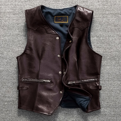 Men Vintage Brown Genuine Leather Vest