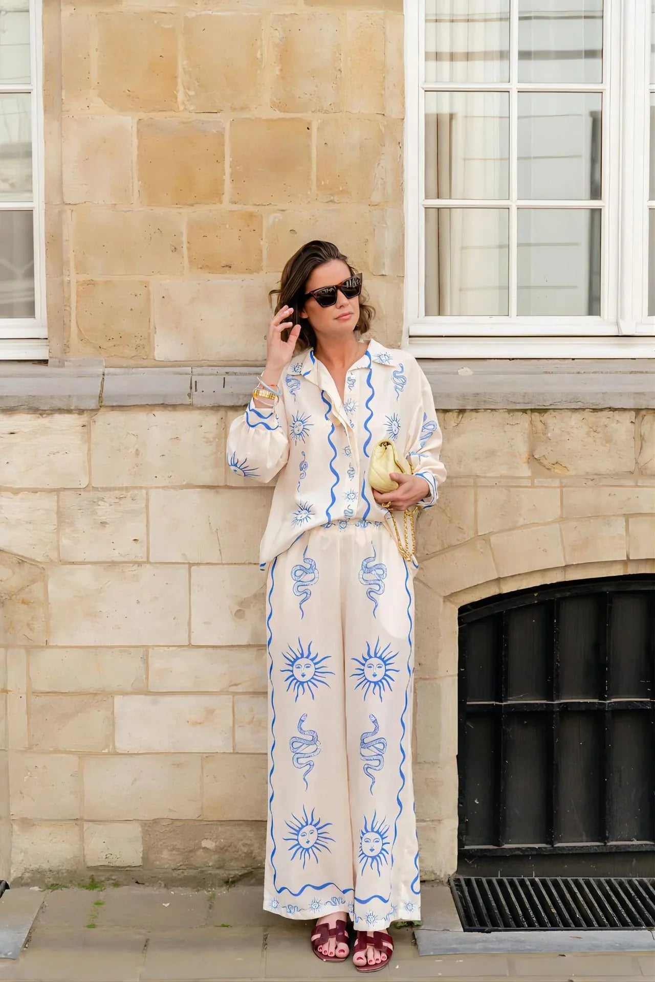 Macaron print linen coastal two piece outfit