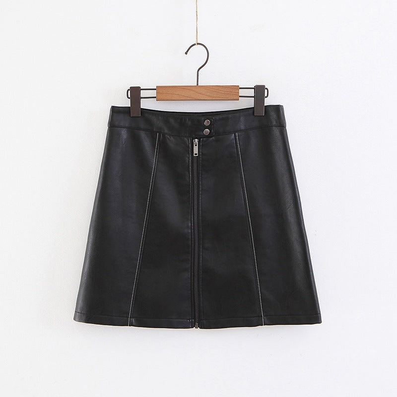 Women Short Mini Imitation Leather Skirt Brown