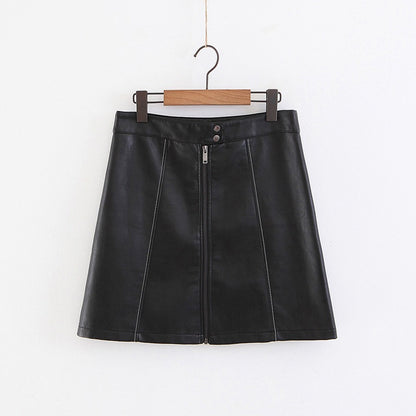 Women Short Mini Imitation Leather Skirt Brown