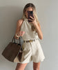 Women Two Piece Set High Waist Shorts and Sleeveless Top Outfit