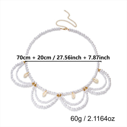 Faux Pearl Waist Chain with Draped Shell Tassels