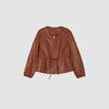 Brown Faux Leather Jacket for Women with Drawstring Waist