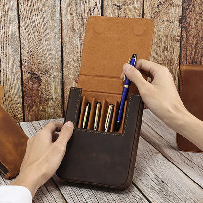 Genuine leather magnetic 6 pen drawer case