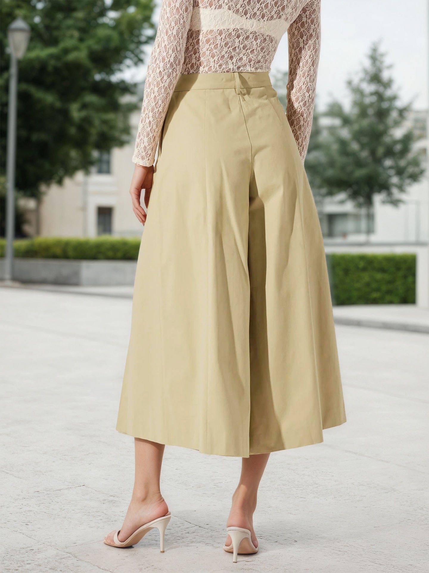 Women’s High Waist Pleated Wide Leg Skirt Pants With Pockets