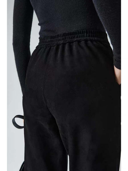 Genuine Suede Pants for Women High Waist Nine-Point Trousers