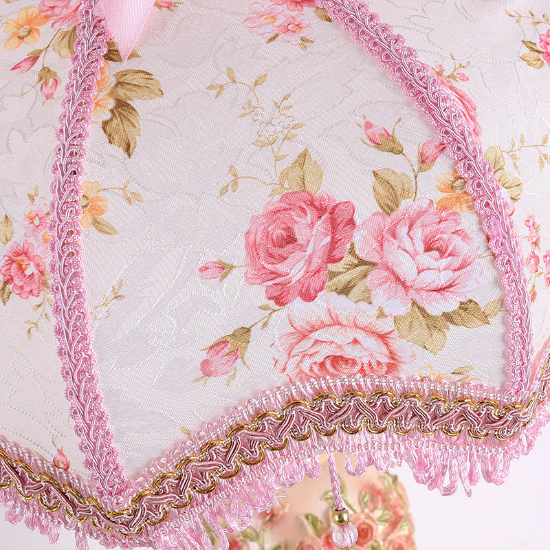 European floral fabric bedside table lamp