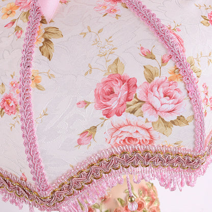 European floral fabric bedside table lamp