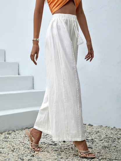 White Cotton Wide Leg Beach Pants for Women