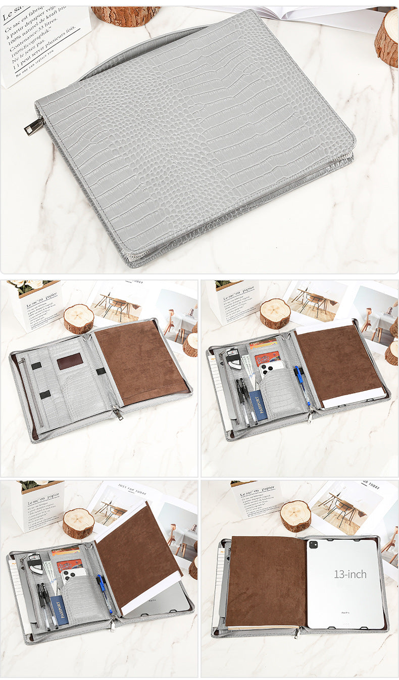 Leather Tablet Organizer for 13-Inch iPad with Crocodile Pattern