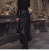 Black Leather Pencil Skirt with High Slit