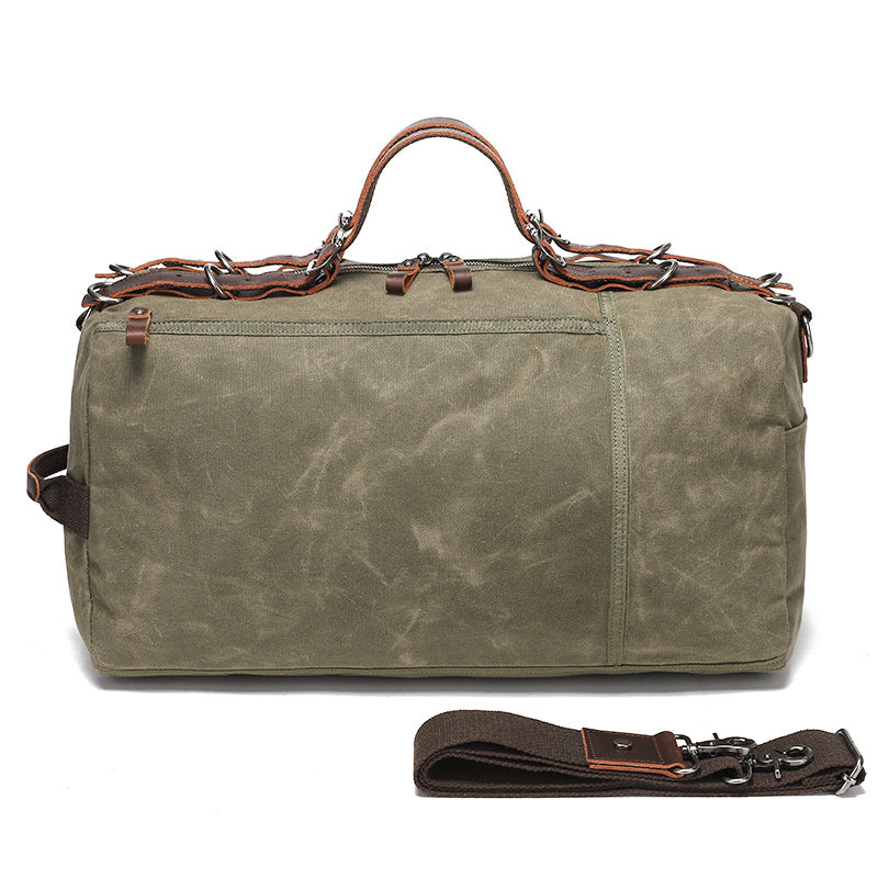 Canvas Duffle Bag with Washed Finish and Top-Grain Cowhide Leather 1