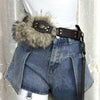 Women fur belt punk waist accessory with studded buckle 2