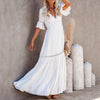 White v-neck lace trim maxi dress with short sleeves