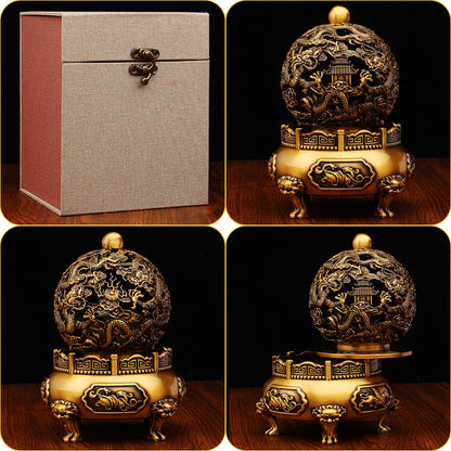 Incense Burner with Dragon Relief and Ornate Hollowed Lid