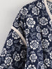 Women Floral Quilted Cotton Jacket Navy White