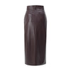 High Waist Leather Slit Straight Skirt