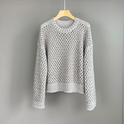 Hollow-Out Sequined 100% Cashmere Knit Sweater for Women