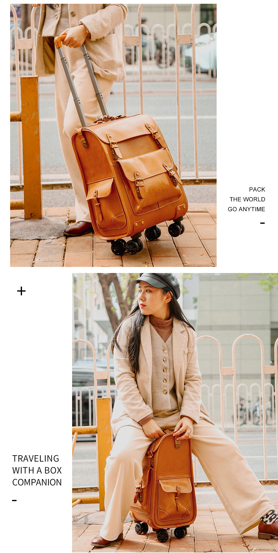Leather Luggage Trolley Case Carry-On Suitcase with Wheels