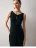 black sleeveless pleated cotton midi dress