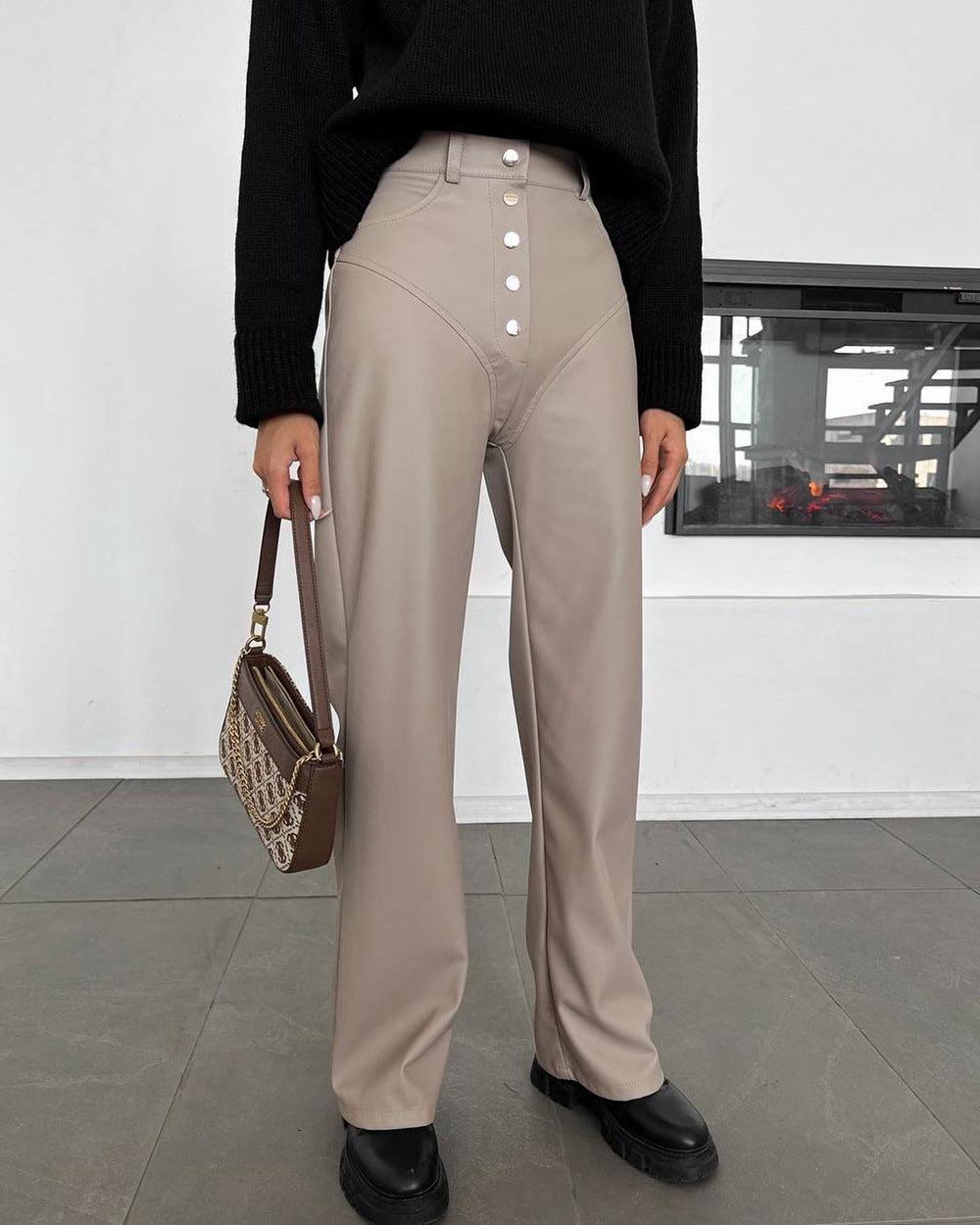 Leather Wide Leg Pants Women