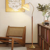 Japanese vintage arc floor lamp with fabric shade