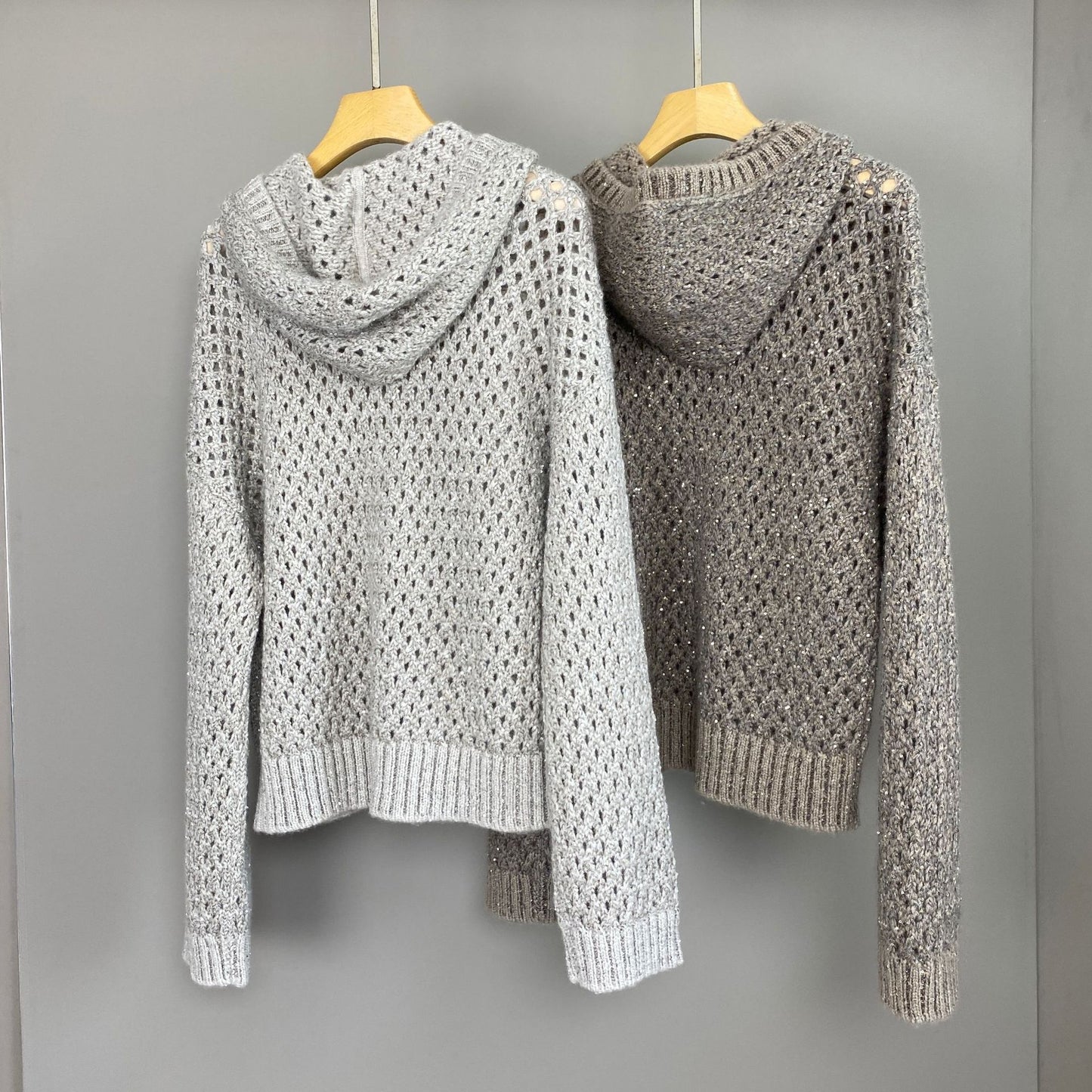 Women’s Hooded Cashmere Knit Cardigan with Sequins