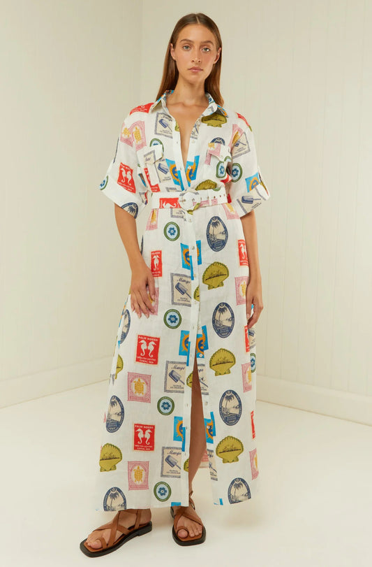 Women’s Linen Long Shirt Dress with Belt Summer Dress