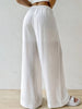 White Cotton Lounge High Waisted Pants for Women with Pockets