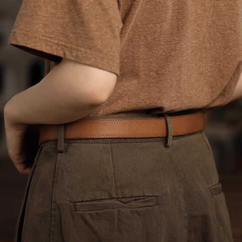 Women’s Brown Leather Belt with Top-Grain Cowhide Brass Buckle