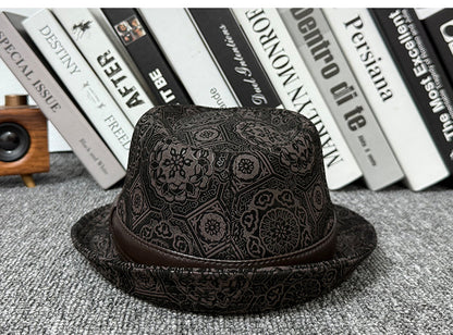 Leather jazz hat with hand-embossed design