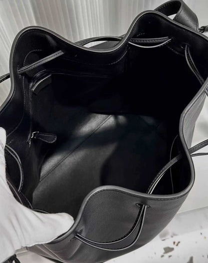 Genuine Leather Women’s Bucket Bag Tote with Drawstring