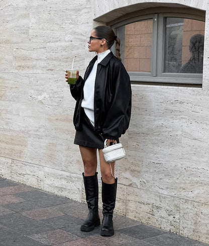 Oversized Faux Leather Jacket for Women