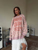 Women soft pink oversized jacquard knit sweater